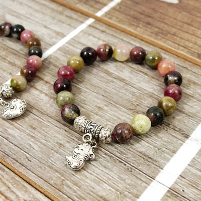 Chinese Zodiac Charm Stretch Bracelet with Tourmaline Beads - Image 1 of 4