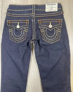 True Religion Jeans Legging Womens Size 26x29 Blue Dark Wash Skinny Leg T Flap - Picture 1 of 11