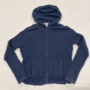 Charter Club Pullover Damen mittelblau Strick Baumwolle Taschen Kapuze durchgehender Reißverschluss - Bild 1 von 6