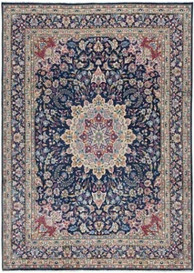 Tapis Persan Kerman Fait Main 353x251 Cm - Fin, Orient, Tapis, Beige, Bleu - Picture 1 of 12
