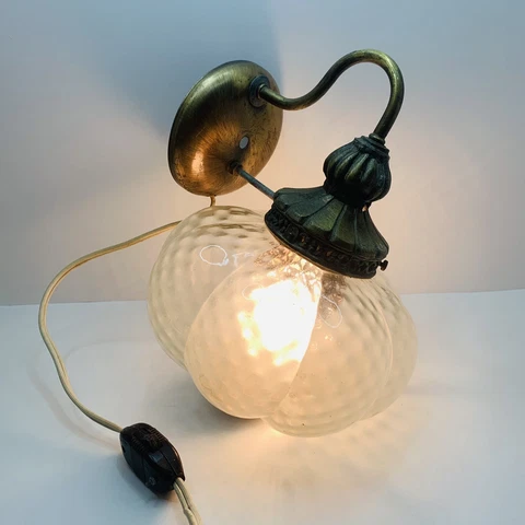 Antique Mid-Century Electric Globe Light Fixture Bubbled Glass Cover