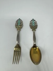 A. Michelsen 1930 Denmark Sterling Silver Enamel Spoon FORK - Picture 1 of 12