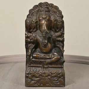 Figura de latón indio, decoración para el hogar hecha a mano Panchmukhi Ganesha, tallada a mano - Imagen 1 de 8