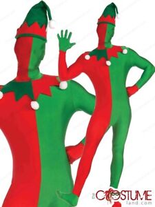 Christmas Elf Men 2nd Skin Bodysuit Costume Santas Helper Toy Maker Adult Unisex