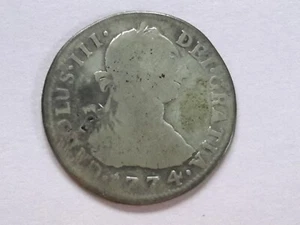 BOLIVIA, 1774-JR SILVER 2-REALES,  SPANISH COLONIAL, PIRATE TREASURE - Picture 1 of 2