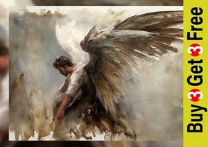 Fallen Guardian Angel 5"x7" Print on Matte Paper | Powerful Figurative Oil Art - Picture 1 of 17