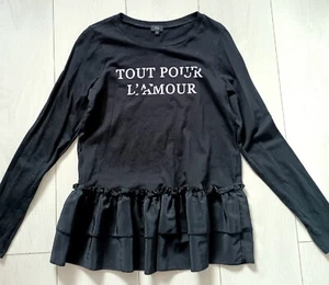 Womens Black Long Sleeve Tshirt With Frill Peplum Detail Size 8 - Picture 1 of 1