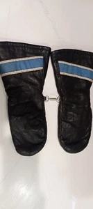 Vintage Kebek Industries Blue Black Leather Snowmobile Ski Mittens Size M - Picture 1 of 10