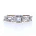White Gold Diamond Halo Engagement Ring & Wedding Band 14k Princess & Rnd .50ctw
