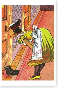 Póster victoriano retro de camarera Peeping Tom espiando a través de la cerradura - Imagen 1 de 1