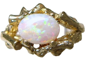 14k-y Gold ovaler australischer Opal Bambus Zweig Form Ring - Bild 1 von 5
