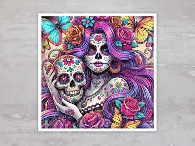 Día de los Muertos Halloween Calavera de Azúcar Panel de Tela Edredón Costura Edredón Bloque A91 Foto 1 de 4