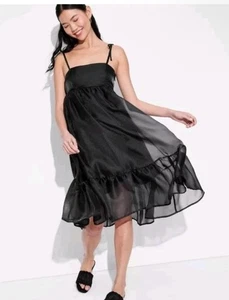 Neu mit Etikett Damen Organza Midi Babydoll Kleid - Wild Fable schwarz S: recyceltes Polyester - Bild 1 von 3