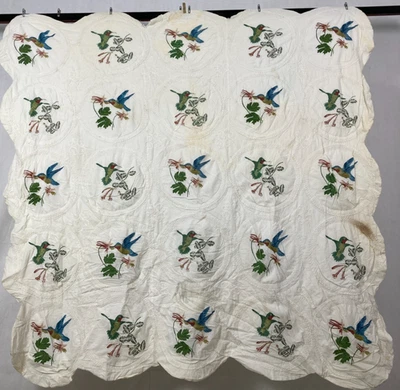 Vintage Handmade Lovely Hummingbirds Multicolored Pottery barn Quilt 204x185 cm - Image 1 of 4