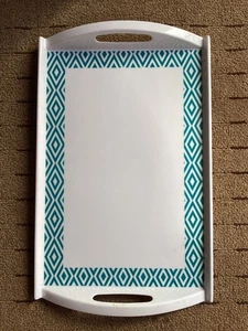 Medium Blue Diamond Geometric Rectangular Serving Tray Picnic Style - Picture 1 of 4