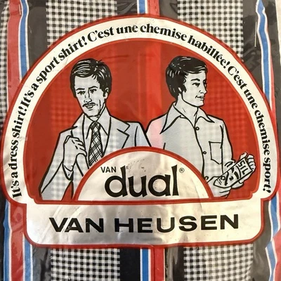 Vtg Van Heusen 15.5 Dress Sport Shirt Cotton Stripes & Gingham Big Collar 80's ? - Image 1 of 4