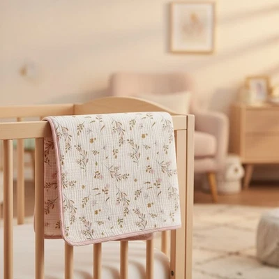 Manta para bebé de muselina de algodón orgánico de 40""x40"" - Regalo floral para recién nacidos Foto 1 de 4