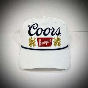Neu COORS BANQUET BIERHUT weiß marineblau Seil Retro gebogener Schnabel Herren Druckknopflasche - Bild 1 von 6