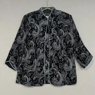 Alex Evenings Cardigan Cami 套装 2X 黑色佩斯利闪光婚礼正式活动 — 第 1/4 张图片