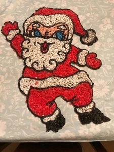 Vintage 60er 70er geschmolzen Kunststoff Popcorn Weihnachtsmann mit blauen Augen einzigartiger Look 21" - Bild 1 von 3