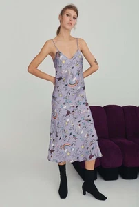 Silk Laundry 90s Slip Midi Dress Size Large Franca Surreal RARE Bias Cut Purple - Picture 1 of 11