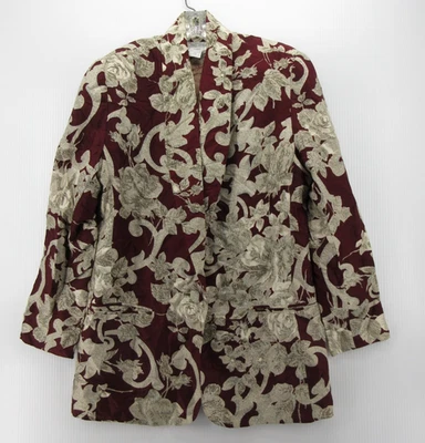 Blazer Abrigo Chaqueta Vintage Ann Taylor Mujer 4 Rojo Lavado Seda Floral Chal Años 90 Foto 1 de 4