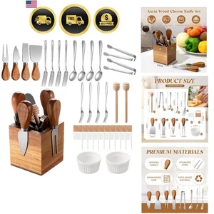 Charcuterie Board Accessories Set with Magnetic Wooden Holder Cheese Knives - Picture 1 of 9