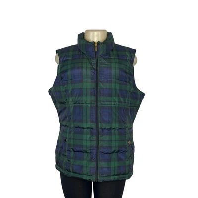 Charter Club Womens Green & Navy Blue Zip Up Plaid Quilted Puffer Vest Size XL - Image 1 of 4