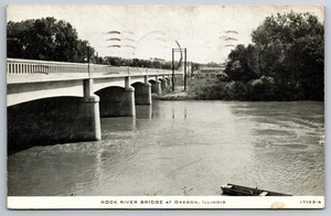 Oregon Illinois~Rock River Bridge~Boat In Foreground~B&W Postcard~1941 CR Childs - Picture 1 of 2