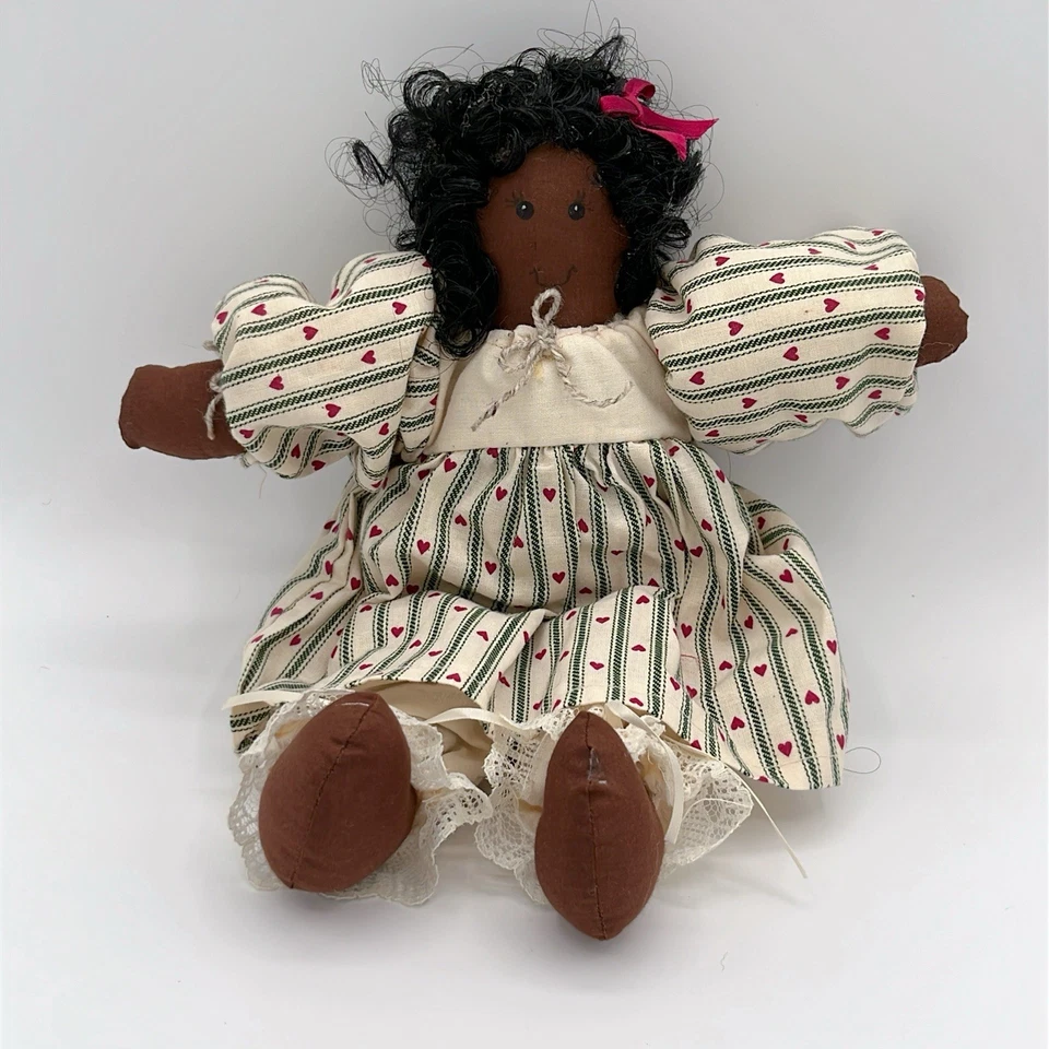 非裔美国人复古 Rag 娃娃 手工制作 女孩 填充 乡村装饰 农舍 — 第 1/4 张图片