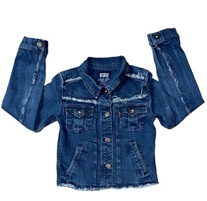 Levi's Jacket Small 8-10 Years Blue Denim Western Dark Wash Distress Button Up - Picture 1 of 9