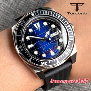 Tandorio Men Watch Automatic NH36A Movement Blue Round Stripe Dial Rubber Strap - Picture 1 of 4