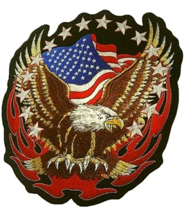 Eagle us Flag Large Back Patch Iron/Sew On for Biker Motorcycle Vest Jacket - Picture 1 of 5