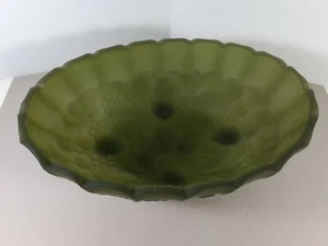 Vintage Dark Olive Green Glass Console Footed Bowl 12 inch - Picture 1 of 7