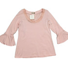 Chalet Size Large Top Pink Bell Sleeve NEW Satin Neckline Detail