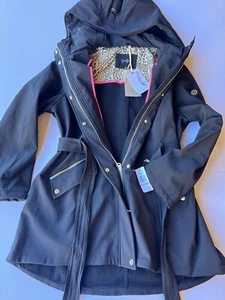 Jessica Simpson Women’s Belted Fleece Lined Soft Water Resistant Shell Black 2X - Picture 1 of 10
