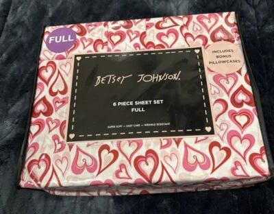 Juego completo de sábanas de 6 piezas BETSEY JOHNSON Pink Red Hearts San Valentín Foto 1 de 4