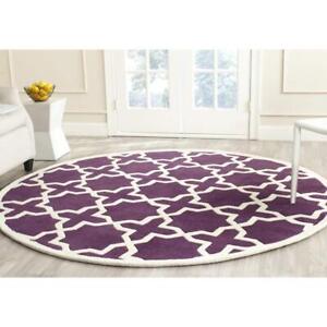 Hand Tufted Round Woollen Modern Area Rug for Living Room & Bedroom Purple Set