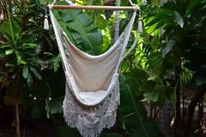 Handmade Macramé Hanging Hammock Chair in Off-White - Picture 1 of 2