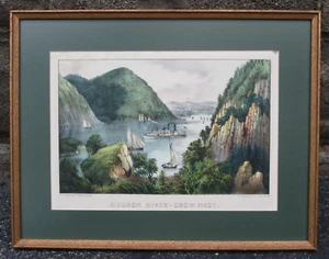 Currier & Ives - Hudson River Krähennest - Dampfboot & Segelboote - handfarbig - Bild 1 von 10