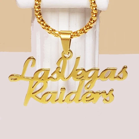 Large Las Vegas Raiders Mens Womens 18K Gold Plated Chain Link Pendant Necklace Cover