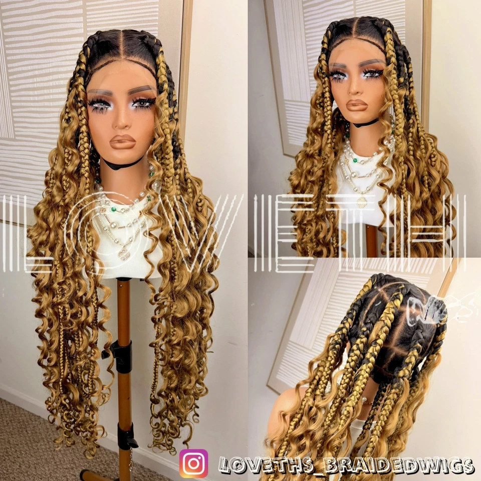 Se envía al día siguiente (ENVÍO 2 DÍAS) Peluca trenzada de encaje completo Cornrow, trenza negra sin nudos Foto 1 de 4