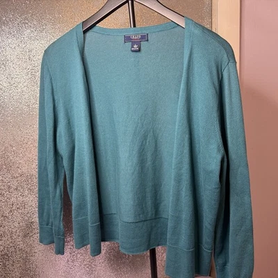 Cárdigan suéter encogido de hombros Chaps Denim verde azulado 100 % algodón frente abierto talla L Foto 1 de 4