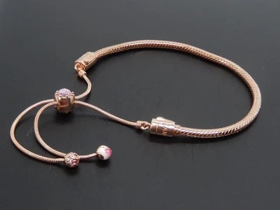 Pandora Moments Peach Blossom Flower Snake Chain Slider Bracelet 588093NCCMX-2 - Image 1 of 4