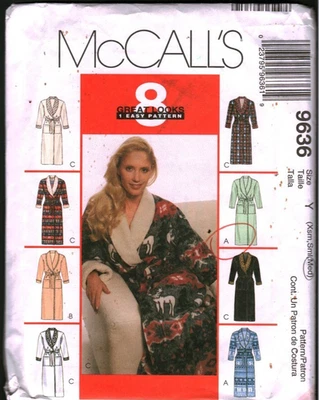 9636 Vintage McCalls Patrón de Costura Para Hombres Años 90 Misses Bata Corbata Cinturón Fácil Pequeño Foto 1 de 2