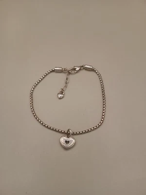 Brighton 镀银心形饰品脚链手链 10.25 英寸可调节 — 第 1/4 张图片