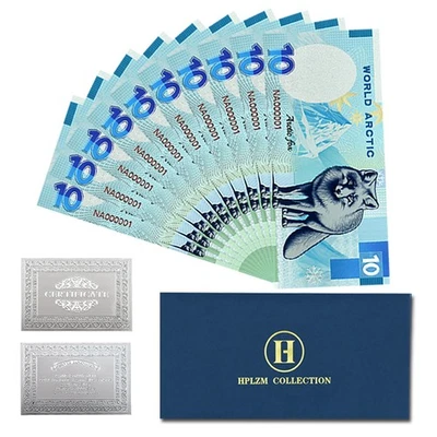 Billetes coleccionables de 10 dólares de lámina de plata Arctic Fox Wildlife 10 un./sobre Foto 1 de 4