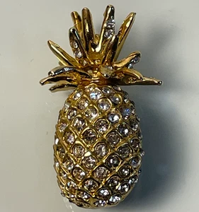 Vintage Strass Ananas Brosche goldfarben Kristall Anstecknadel 2" funkelndes Obst Schmuck - Bild 1 von 24
