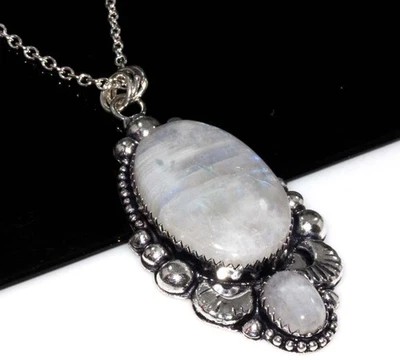 Collar enchapado en plata 925 piedra lunar arco iris de alta calidad 18" declaración GW Foto 1 de 3