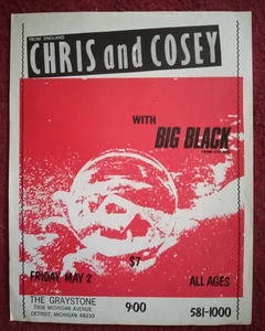 Vintage 1980's GRAYSTONE Detroit CHRIS AND COSEY + BIG BLACK CONCERT FLYER - Picture 1 of 5